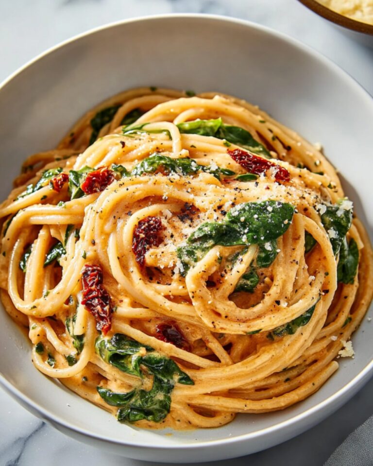 Spaghetti & Spinach with Sun-Dried Tomato Cream Sauce 🍝