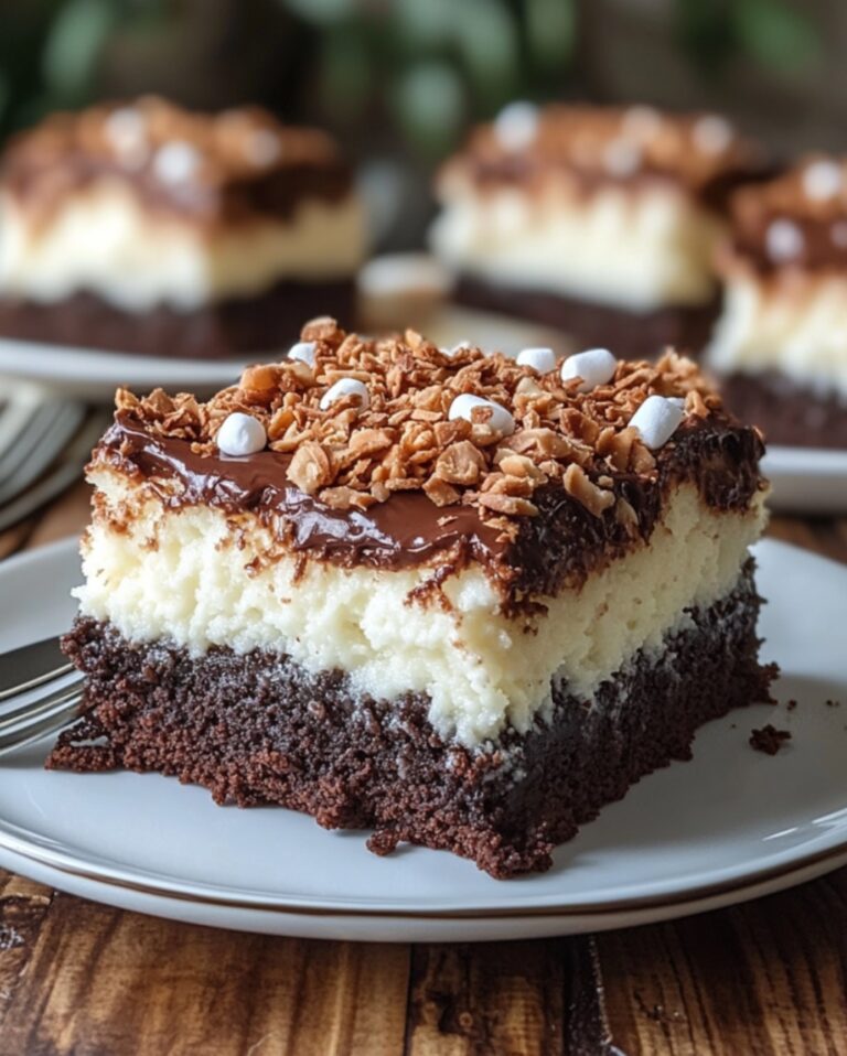  Coconut Mound Cake with Marshmallow Coconut Topping & Chocolate Fudge 